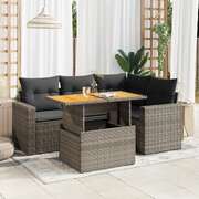 Garden Sofa Set with Cushions Modular Sofa 5 Piece Grey Poly Rattan - Outdoor Relaxation