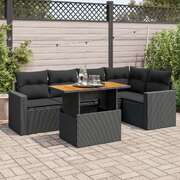 Garden Sofa Set with Cushions Modular Sofa 6 Pcs Black Poly Rattan - Elegant & Comfortable