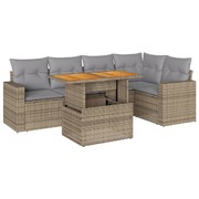 Garden Sofa Set with Cushions Modular Sofa 6 Piece Beige Poly Rattan - Outdoor Relaxation