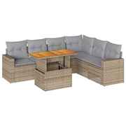 Garden Sofa Set with Cushions Modular Sofa 7 Piece Beige Poly Rattan - Outdoor Relaxation