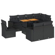 Garden Sofa Set with Cushions Modular Sofa 9 Pcs Black Poly Rattan