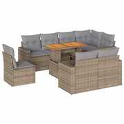 Elegant Garden Sofa Set with Cushions Modular Sofa 9 Piece Beige Poly Rattan