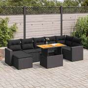 8 Piece Garden Sofa Set with Cushions Black Poly Rattan  - Stylish & Versatile