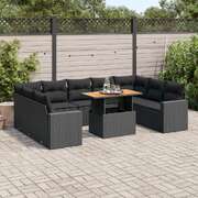 Garden Sofa Set with Cushions Modular Sofa 10 Pcs Black Poly Rattan - Elegant & Comfortable