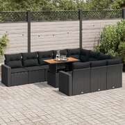 Garden Sofa Set with Cushions Modular Sofa 11 Piece Black Poly Rattan - Relax in Style