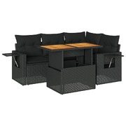 Elegant Garden Sofa Set with Cushions Modular Sofa 5 Piece Black Poly Rattan