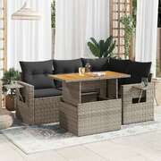 Garden Sofa Set with Cushions Modular Sofa 5 Pcs Grey Poly Rattan - Stylish Comfort