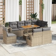 Garden Sofa Set with Cushions Modular Sofa 9 Pcs Beige Poly Rattan