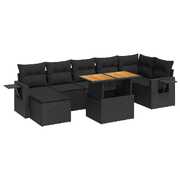 Durable 8 Piece Garden Sofa Set with Cushions Black Poly Rattan