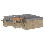 Garden Sofa Set with Cushions Modular Sofa 11 Piece Beige Poly Rattan  - Elegant & Versatile