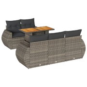 Comfortable Garden Sofa Set with Cushions Modular Sofa 6 Piece Grey Poly Rattan