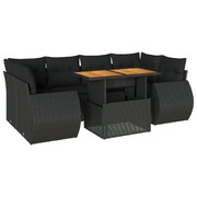 Modern Garden Sofa Set with Cushions Modular Sofa 7 Piece Black Poly Rattan