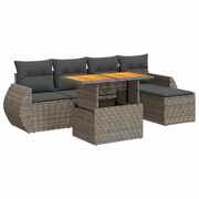 6 Pcs Garden Sofa Set with Cushions Grey Poly Rattan - Outdoor Luxury