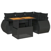 Stylish Garden Sofa Set with Cushions Modular Sofa 5 Piece - Black Poly Rattan