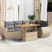 Modern Garden Sofa Set with Cushions Modular Sofa 6 Piece Beige Poly Rattan