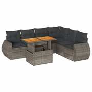 Garden Sofa Set with Cushions Modular Sofa 7 Piece Grey Poly Rattan - Modern Comfort