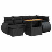 Modern 7 Piece Garden Sofa Set with Cushions Black Poly Rattan