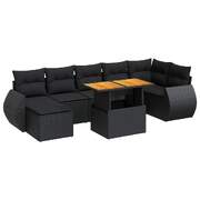 Sleek 8 Piece Garden Sofa Set with Cushions Black Poly Rattan