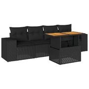 Garden Sofa Set with Cushions Modular Sofa 5 Piece Black Poly Rattan - Stylish 