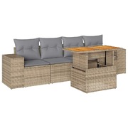 Stylish Garden Sofa Set with Cushions Modular Sofa 5 Piece Beige Poly Rattan