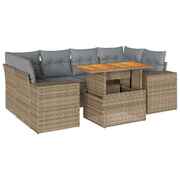 Durable and Stylish Garden Sofa Set with Cushions Modular Sofa 7 Piece Beige Poly Rattan