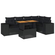 Modern - Garden Sofa Set with Cushions Modular Sofa 6 Piece Black Poly Rattan