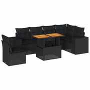 Stylish - Garden Sofa Set with Cushions Modular Sofa 7 Piece Black Poly Rattan