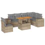 Garden Sofa Set with Cushions Modular Sofa 7 Piece - Beige Poly Rattan