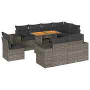 Elegant Garden Sofa Set with Cushions Modular Sofa 9 Piece Grey Poly Rattan