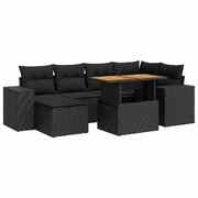 7 Piece Garden Sofa Set with Cushions Black Poly Rattan  - Comfy & Chic