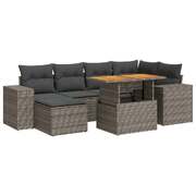 7 Piece Garden Sofa Set with Cushions Grey Poly Rattan - Outdoor Comfort