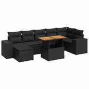 8 Piece Garden Sofa Set with Cushions Black Poly Rattan - Durable