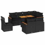 9 Piece Garden Sofa Set with Cushions Black Poly Rattan Acacia - Stylish