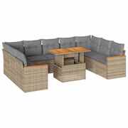 10 Piece Garden Sofa Set with Cushions Beige Poly Rattan Acacia - Versatile