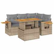 4 Piece Garden Sofa Set with Cushions Beige Poly Rattan Acacia - Durable & Chic