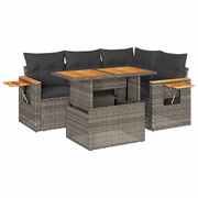 4 Piece Garden Sofa Set with Cushions Grey Poly Rattan Acacia - Durable & Chic