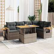 5 Piece Garden Sofa Set with Cushions Grey Poly Rattan Acacia - Durable & Chic