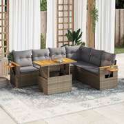 6 Piece Garden Sofa Set with Cushions Beige Poly Rattan Acacia - Durable & Chic