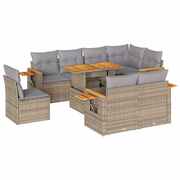 9 Piece Garden Sofa Set with Cushions - Beige Poly Rattan Acacia