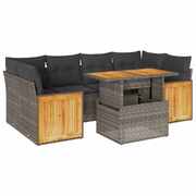 7 Piece Garden Sofa Set with Cushions Poly Rattan Acacia - Durable