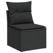 Modern 6 Piece Garden Sofa Set with Cushions Black Poly Rattan Acacia