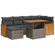 8 Piece Garden Sofa Set with Cushions Grey Poly Rattan Acacia - Durable