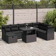 9 Piece Garden Sofa Set with Cushions Black Poly Rattan - Versatile and Stylish