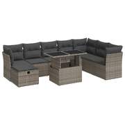 9 Piece Garden Sofa Set with Cushions Grey Poly Rattan - Comfort & Style