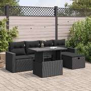 6 Piece Garden Sofa Set with Cushions Black Poly Rattan - Stylish & Versatile