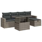 6 Piece Garden Sofa Set with Cushions Grey Poly Rattan - Sleek & Functional