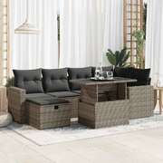 7 Piece Garden Sofa Set with Cushions Grey Poly Rattan - Sleek & Functional