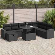 9 Piece Garden Sofa Set with Cushions Black Poly Rattan - Stylish & Versatile