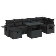 8 - Piece Garden Sofa Set with Cushions Black Poly Rattan - Stylish Outdoor