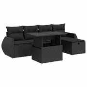 6 Piece Garden Sofa Set with Cushions - Black Poly Rattan - Stylish Outdoor